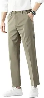[Generic] Men's Clothing Ankle-Length Suit Pants Thin Business Straight Elastic Waist Office Work Formal Trousers