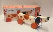 Mentari Puppy on Wheels Wooden Pull Along Toy Toddler 18+ Months Make Believe