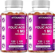 Vitamatic 2 Pack Folic Acid Gummies 1000 mcg (1 mg) - an Essential Prenatal Vitamins for Mom & Baby - Vitamin B9 - 120 Vegan Gummies