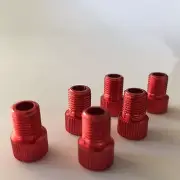 6 Presta to Schrader Alloy Valve Adapters...Red...Road...MTB...BMX...Bike