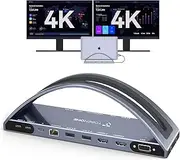 TobenONE USB C Docking Station Dual 4K Monitor for MacBook Pro/Air M3/M4, 13-in-2 Mac Docking Station Stand with 2 HDMI, VGA, 5 USB, 100W PD, Ethernet, SD/Micro SD, Audio (No Power Adapter Included)