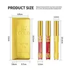 3pcs Gold Lip Gloss Metallic Matte Lip Gloss Set Holographic Long Lasting Water