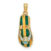 14k Yellow Gold 3D Enamel Bucket On Stripe Flip-Flop Charm