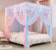 Pink Blue Rainbow Ruffled Four 4 Post Bed Canopy Netting Curtains Sheer ANY SIZE