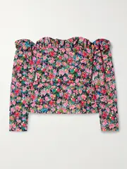 [Kika Vargas] Kika Vargas - Jacqueline Off-the-shoulder Floral-print Woven Peplum Top - Pink - medium medium Pink