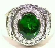 GIA 2.89CT 14K Gold Natural Tsavorite Garnet Diamond Vintage Engagement Ring Cut