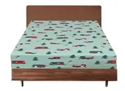 Queen Luxury 100% Cotton Flannelette Fitted Bed Sheet Flannel - Trees/Caravan