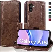 Case for Samsung Galaxy A15 5G/4G Wallet Case Cover 6.5-Inch, Samsung A15 Case Shockproof Durable PU Leather Flip Cover with Card Holder Galaxy A15 Phone Case Anti-Theft Brush Protective Case - Brown