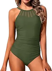Holipick Women High Neck One Piece Swimsuit Tummy Control Bathing Suit Modest Swimwear