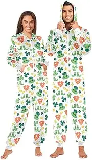[ZZXXB] Leprechaun Hat Shoes Onesie Pajamas for Adult Women Men Long Sleeves One Piece Onesies Hooded Sleepwear S - XL