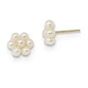 14k Yellow Gold 2-3mm White Button Freshwater Cultured Pearl Flower Earrings