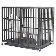 Heavy-Duty Pet Dog Cage Strong Metal Crate with Wheels & Tray