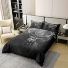 Wild Deer Duvet Cover Set Queen Size,Jungle Wild Animal Antler Bedding