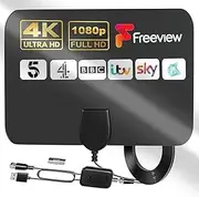 MEgegulo TV signal amplifier Aerial Indoor-Amplified Indoor TV Aerial with Booster 250+ Long Range Reception for Freeview TV Support 4K 1080P HDTV