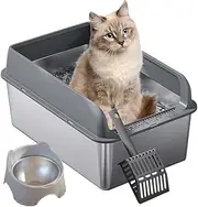 Stainless Steel Litter Box with Lid, XXL Cat Litter Box with High Wall Enclosed, Metal Litter Box, Easy to Clean, Anti-Urine Leakage, Covered Litter Boxes for Big & Multiple Cats