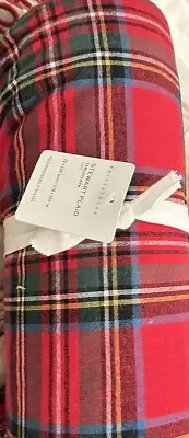 NEW Pottery Barn Stewart Red Plaid Cotton Rectangular Tablecloth