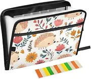Quteprint 13 Pockets Expanding File Folder with Zipper Closure, Hedgehog Flowers Leaves Accordion File Folder with Sticky Labels, Letter Size A4 Papers Expandable File Document Organizer