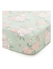 [The Peanutshell] Cotton Vintage Floral Cot Fitted Sheet 135cm in Green