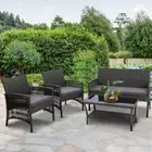 4 Piece Wicker Patio Furniture Set Outdoor Lounge Setting Chair Table Dark Grey