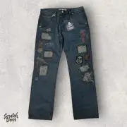 Kaykay Men's Jeans Size 36 NWT Vintage Y2K Patch Distressed Denim Pants Retro