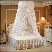 Elegant Lace Trim Ceiling Bed Canopy, with Luminous Butterfly Pin Decoration,Breathable Honeycomb Mesh and Romantic Dome Design,for Home Decor(White)