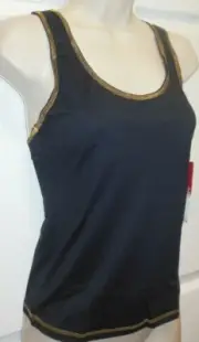 CAPEZIO FRONTLINE BLACK MATTE Spandex racerback tank GOLD Stitching ladies size