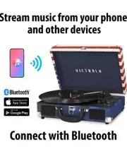 Victrola Turntable with Bluetooth~ USA Flag ~ Portable 3-Speed (VSC550BT)