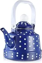 iplusmile Classic Dots Enamel Teapot with Ergonomic Grip Handle Retro Tea Kettle for Home Office Whistling Stovetop Teapot for Induction Electric Gas Cooking