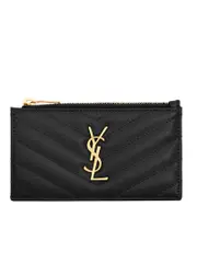 Saint Laurent Monogram Fragments Zippered Card Case in Grain de Poudre Embossed Leather