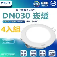 在飛比找momo購物網優惠-【Philips 飛利浦照明】4入組 DN030 14W崁燈