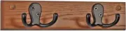 Wooden Mallet 2 Double Prong Rail, Black Hooks, Medium Oak Coat Rack