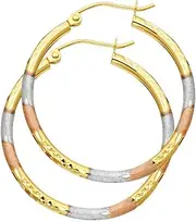 [JewelryWeb] 14k Yellow Gold White Gold and Rose Gold 2mm Round Tube Sparkle Cut-Round Hoop 30mm Earrings-Hoop Earring for Women