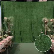 8ft x 8ft GREEN Polyester Backdrop CURTAIN Drape Panel Shaggy Fringe Party Event