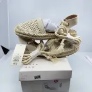 NEW A New Day Harriet Flat Espadrille Lace-up Ankle Strap Sandal Cream Size 5