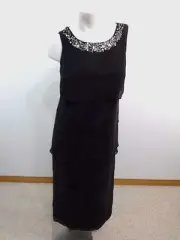 NWT R&M RICHARDS BLACK CHIFFON FORMAL GOWN WITH BEADED NECKLINE SIZE 8