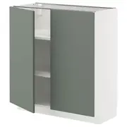 METOD base cabinet with shelves/2 doors, white/Nickebo matt grey-green, 80x37x80 cm