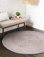 [Aizza Trends] Indian Handmade Braided Gray Natural Jute Area Rug- Jute Rug- Dining Room- Living Room Size - 8 x 8 Feet Round (240 cm x 240 cm)