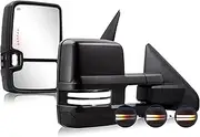 Switchback Towing Mirror Compatible with 2002-2008 Dodge Ram 1500 2500 3500 Tow Mirrors Power Adjusted Glass Heated with Turn Signal & Running Light Puddle Lamp Extendable (Smoke lens)