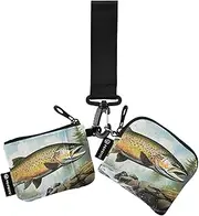 [XYMZR] Mini Zip Around Wristlet keychain Wallet Retro Trout Landscape for Women Personalized Pattern Detachable Dual Pouch Wristlet Portable Wallet Phone Coin Purse, Multi-colored, One Size