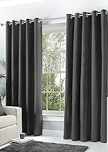 Hachette Thermal Blackout Curtains Eyelet Ring Top Including Pair of Tiebacks (Charcoal Grey, 90" X 90")