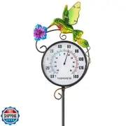 Outdoor Indoor Wall Thermometer with Hummingbird Metal Stake Outside Waterpro