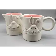 Magenta Whimsy Home Pink & White Ceramic 3D Easter Bunny Creamer NWT Set of 2