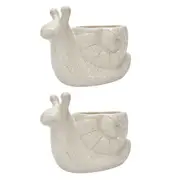 2PK Urban Snail Ceramic Planter Flower/Plant Pot Decor Speckle 14x20cm White