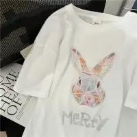 在飛比找momo購物網優惠-【*katieQ】閃閃兔子純棉燙鑽T恤(白/黑)
