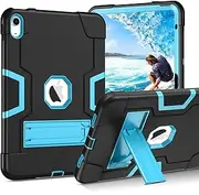 GUAGUA Compatible with ipad 11th(ipad A16)/10th Generation Case 10.9 Inch 2022Kickstand Heavy Duty 3 in 1 Rugged Bumper Shockproof Protective Anti-Scratch Case for iPad 10.9Inch, Black/Blue