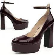 [JENN ARDOR] Platform Heels for Women Chunky Heel Closed Toe High Heels Block Heel Ankle Strap