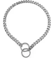 Flat Chain Dog Collar, Metal Slip P-Link Training Heavy Duty Dog Collar Puppy Collars for XS Small Medium Large Dogs, Silver XS