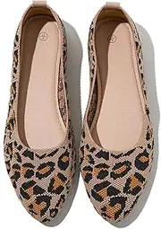 [Shupua] Women's Flats Shoes Pointed Toe Flats Comfortable Slip on Shoes Flat Dress Shoes Black Ballet Flats for Women, Brown Leopard, 10