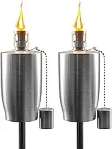 Matney Stainless Steel Torches – 5 ft Outdoor Oil Torch Lamp for Citronella - Garden, Lawn, Backyard Parties – Includes Fiberglass Wick and Snuffer Cap - Set of 2 (Silver Torch Set – Barrel)