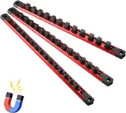 Magnetic Socket Organizer, Aluminum, Heavy Duty, Rail For Tool Box, w/ 40 Clips